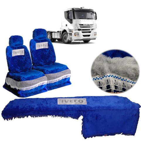 Kit Capa De Banco E Painel Chinil Azul Logo Iveco Stralis