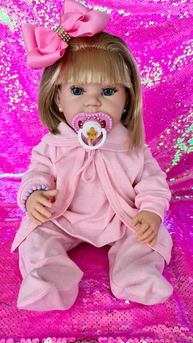 Bebê Reborn Realista Loira De Silicone Princesa Real Rosa na