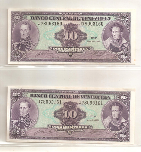 Billetes De 10 Bolívares 1990, 1995 