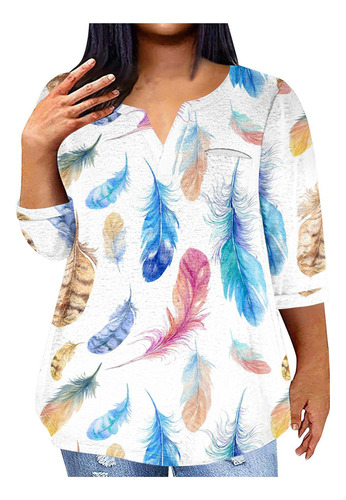 Blusa Holgada Con Cuello En V Casual De Verano De Talla Gran