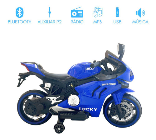 Moto Elétrica Infantil 12v Azul Bike Esportiva Potente Rádio