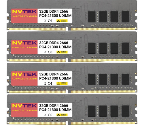 Nvtek 128gb (4x32gb) Ddr4 2666mhz Pc4-21300 Udimm 2rx8 1.2v