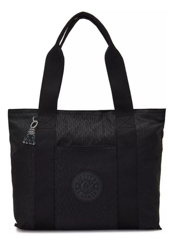 Bolsa Kipling Tote Artisanal K Emb Era Acabado De Los Herrajes Níquel Color Negro Correa De Hombro Negro Diseño De La Tela Geometrico
