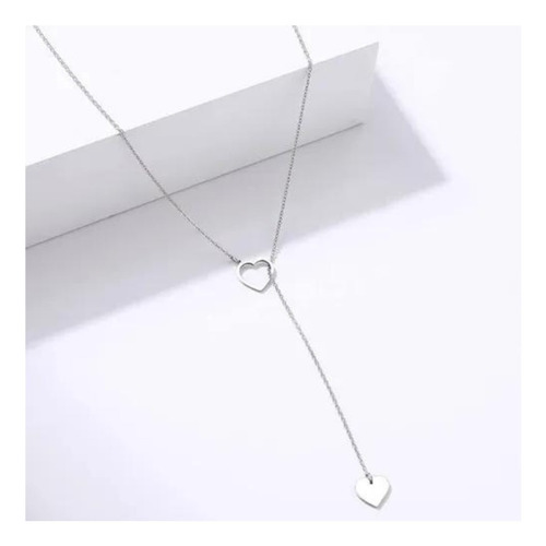 Imagen 2 de 3 de Collar Corazón Moderno Largo Lariat Acero
