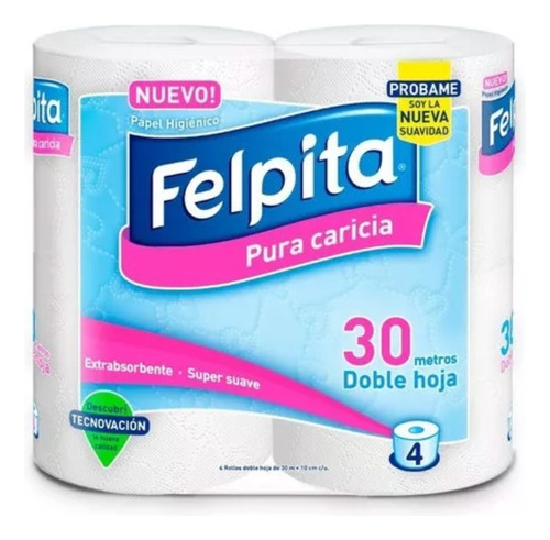 Papel Higienico Felpita Hdoble 3mt Cariciax4 Rollos Packx4