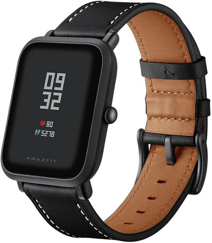 Pulseira Smartwatch Couro Active 1/2 Amazfit Bip Gts 1/2 Gtr Cor Preto Largura Da Pulseira 22 Mm