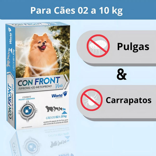 3 Unid Confront Plus Antipulgas Para Cães De 2 A 10kg 0,67ml
