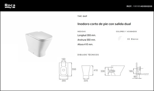 Roca The Gap Inodoro Corto Baño Sanitario Salida Dual Blanco Blanco