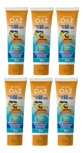 Kit 6 Un. Protetor Solar Fps 60 Creme Oaz Bob Esponja 125ml