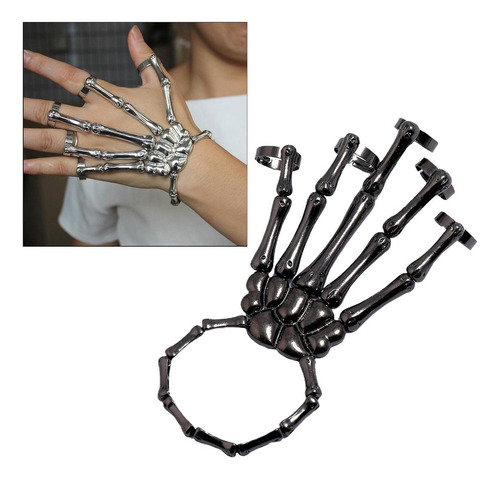 Para 2 Pulseras De Mano De Esqueleto Con Anillos, Pulsera