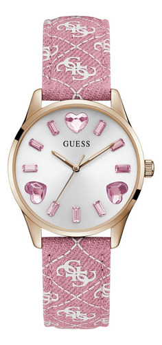 Reloj Guess Dama Marca Guess Breeze Correa Rosa Bisel Plateado Fondo Plateado