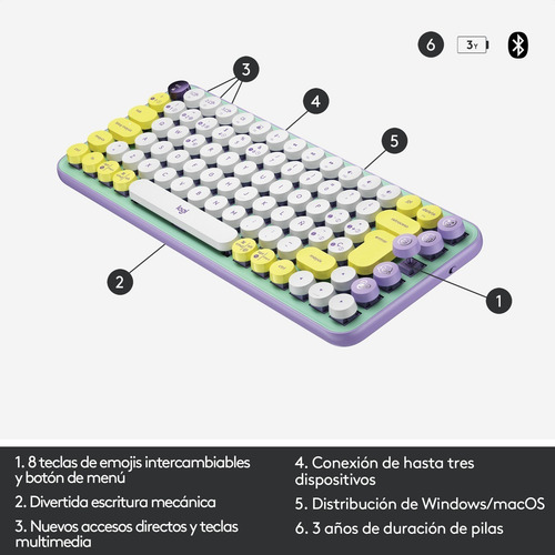Imagen 5 de 9 de Teclado Inalámbrico Logitech Pop Daydream, Teclas Emojis
