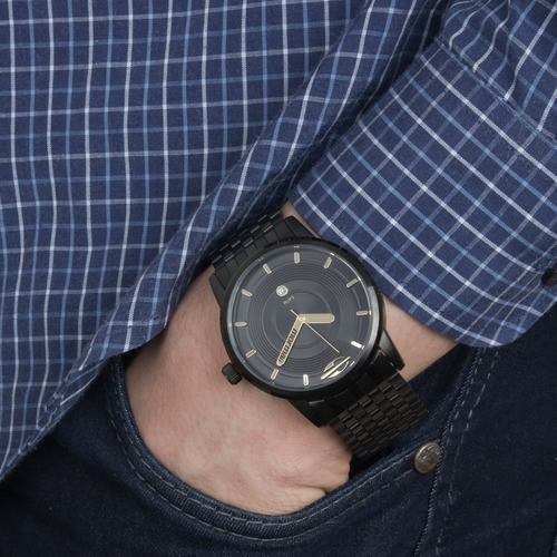 Relógio Masculino Mormaii Maui Preto Dourado Aço Metal Mo2115aa/4p Original C/ Estojo