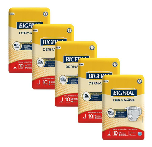 Kit 5 Fraldas Bigfral Derma Plus Juvenil C 10 De 20kg A 33kg