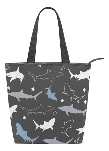 Bolso Lona Diseño Tiburon Negro Oceano Pez Marino Estrella