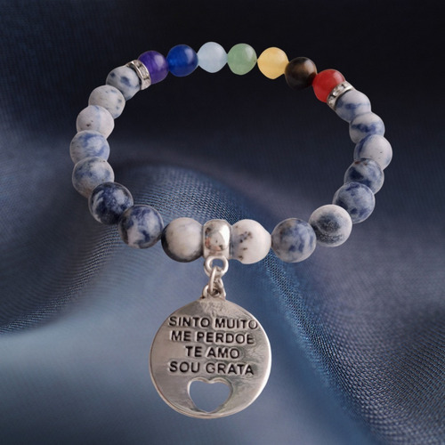 Kit Japamala 108 Contas Sodalita + Pulseira 7 Chakras Cor Azul-aço