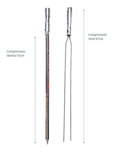 Espeto Para Churrasqueira Em Inox  44 Ou 54cm De Lâmina Duplo E Espada 