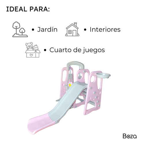 Centro De Diversión Infantil Resbaladilla Columpio Canasta Color Rosa