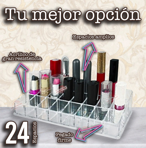 Imagen 3 de 7 de Organizador Exhibidor Maquillaje Acrilico 24 Labiales Hzh-06