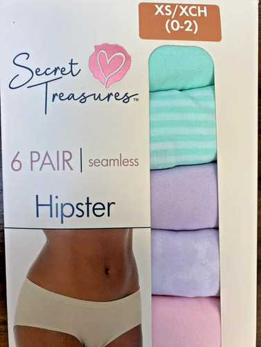 6 Pk. Panties Hipsters Secret Treasures Dama Talla Xs (0-2)