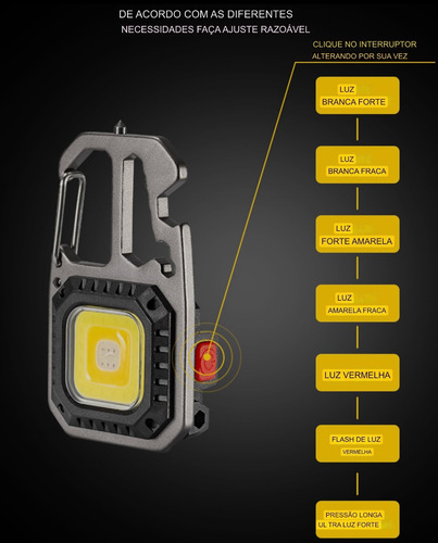 Lanterna Tática Multifuncional Mini Glare Cob Chaveiro Luz