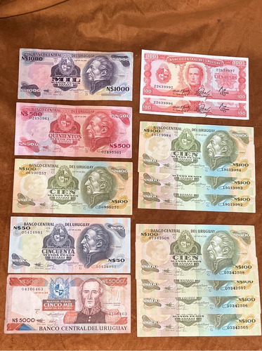 Billete Uruguay Nuevos Pesos 14 Antiguos S/c Correlativos