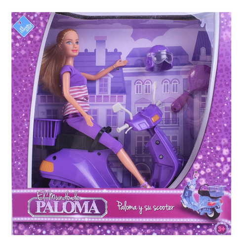 Muñeca Paloma 30 Cm Con Su Scooter El Duende Azul 