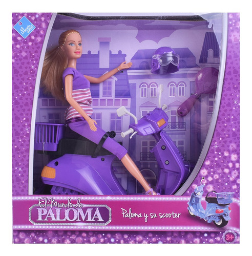 Imagen 1 de 7 de Muñeca Paloma 30 Cm Con Su Scooter El Duende Azul