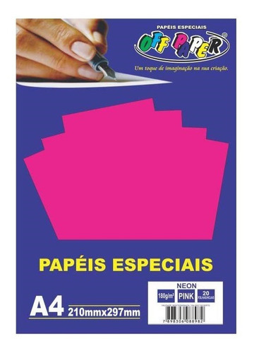 Papel Neon Rosa Pink A4 180g 20 Folhas Off Paper