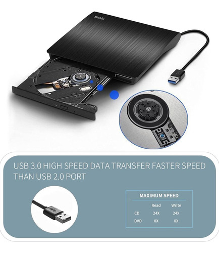 Unidad De Cd Externa Usb 3.0 Portable, Cd Dvd Rw Drive
