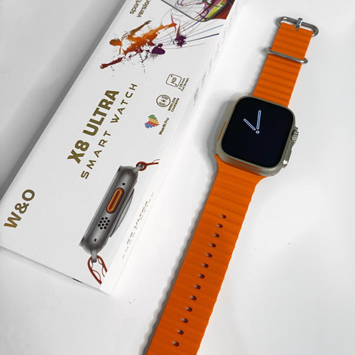 Relógio Smart Watch 8 Ultra Nfc Bluetooth Chamada Caixa Laranja Pulseira Laranja Bisel Prateado Desenho da pulseira Pulseira de silicone
