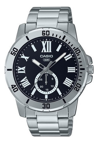 Reloj Casio Hombre Mtp-vd200d Análogo Extendida Malla Plateado Bisel Plateado Fondo Negro