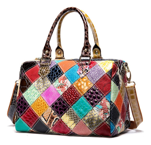 Cartera Patchwork Cuero Genuino 