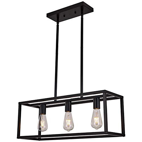 Candelabro Moderno Negro De 3 Luces Para Isla De Cocina