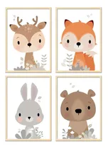 Comprar 4 Cuadros Infantiles, Animales Nórdicos, 40x30 Con Marco