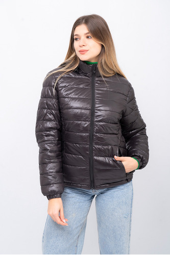 Campera Puffer Piel Brillosa Dama Premium