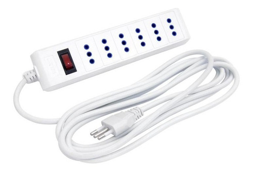 Alargador Electrico 5 Mts 5 Boca Blanca  Con Switch 