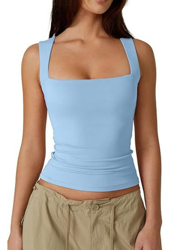 Camiseta Sin Mangas De Doble Capa Camiseta Básica Ajustada