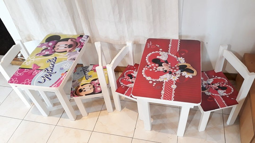 Mesita Infantil Mickey 2sillitas Madera Pintadas Y Tapizadas