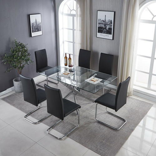 Set Mesa Vidrio Rectangular + 6 Sillas Comedor- Alto Impacto