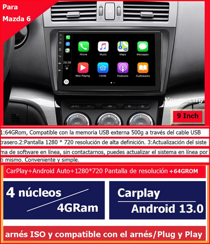 Estéreo Android Carplay Auto Para Mazda 6 Mazda6 2007-2012