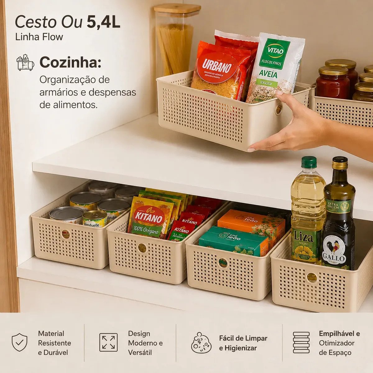 Cesto Organizador Flow 5 Litros Bege OU CFW300BGF