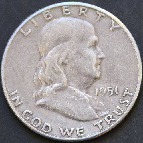 1951 S Moneda D Plata 50c Franklin Antigua Ley .90 Lote H243