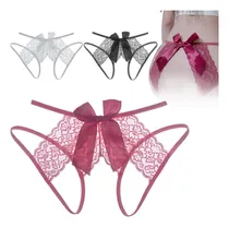 Comprar Bragas Abiertos Encaje Sexy Tanga Con Moño Para Mujer 3 Pcs