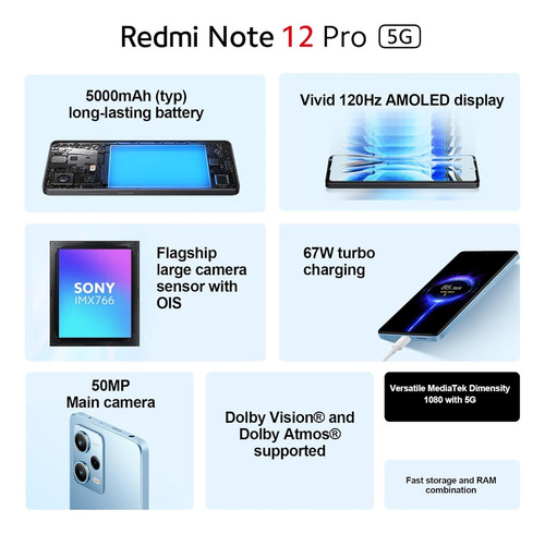 Xiaomi Redmi Note 12 Pro 5g Dual Sim 128 Gb Azul 6gb Ramwhit
