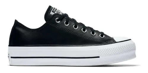 Converse cuero negro plataforma sales
