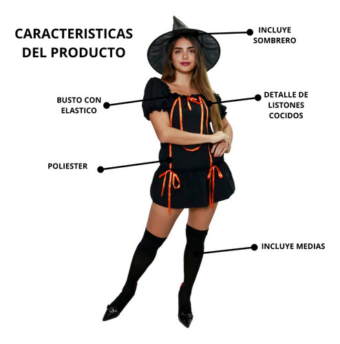 Disfraz Brujita Negra Con Naranja
