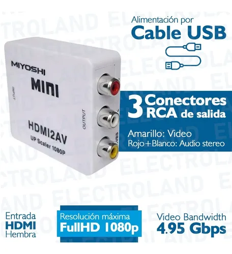 Convertidor Adaptador AV RCA a HDMI 1080p Full HD Video Blanco