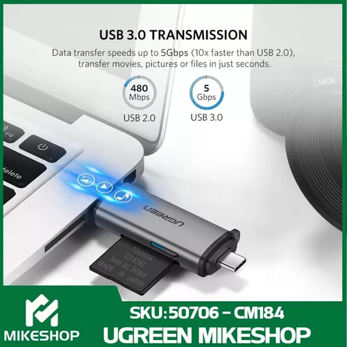 3 en 1 USB 3.0 Lector de Tarjeta, USB C OTG 5Gbps Card Reader con USB