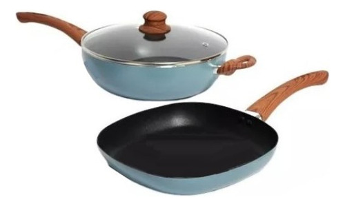 Juego De Ollas Bateria Kit Cocina Completo Set Cacerolas 9 P Color Azulino